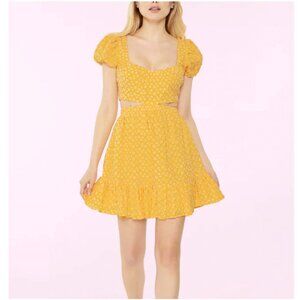 LIKELY Isabella Yellow Puff-Sleeve Embroidered Eyelet Mini Dress